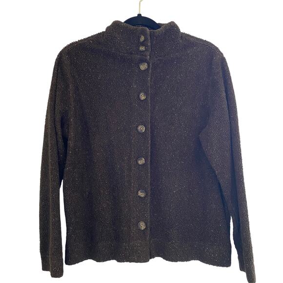 Vintage L.L. Bean Sherpa Cardigan Sweater Brown Tweed Womens Size Medium - Picture 1 of 8